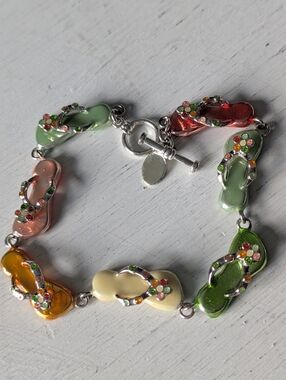 Fun Summer Vibes Flip Flop Colorful Silver tone Bracelet